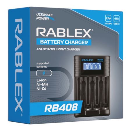 Зарядное устройство Rablex RB408, 4 × AA/AAA (R3/R6), 1.2V / 3.7V