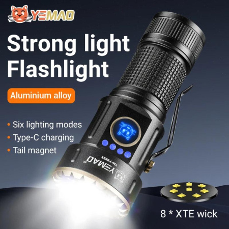 Ручной фонарь YEMAO YM-F883X, 3000LM, 8*XTE LED, 1x18350+1*18650 аккум, TYPE-C