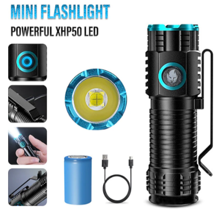 Ручной фонарь Rablex RB901, Li-ion 16340, Zoom, ЗУ Type-C,