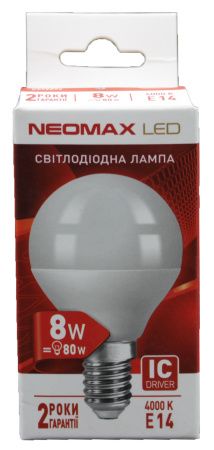 Светодиодная LED лампочка neomax 8W NX8L E14 4000K (Шарик)