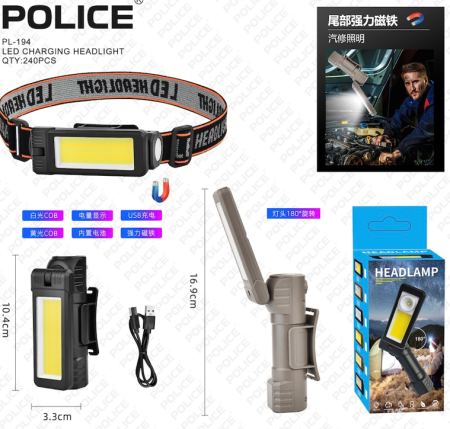 Налобный фонарь PL-194, аккумуляторный, водонепроницаемый, ЗУ Type-C