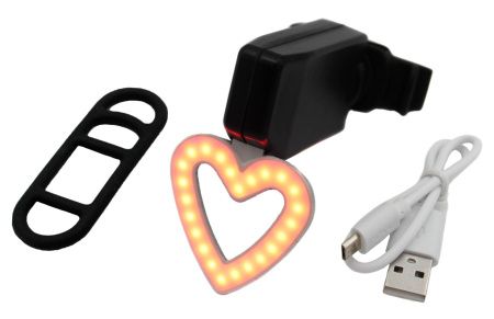 Велосипедный задний фонарь мигалка аккумуляторная Сердце  902 microUSB
