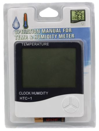 Термометр с гигрометром Цифровой HTC-1 с измерением влажности и часов