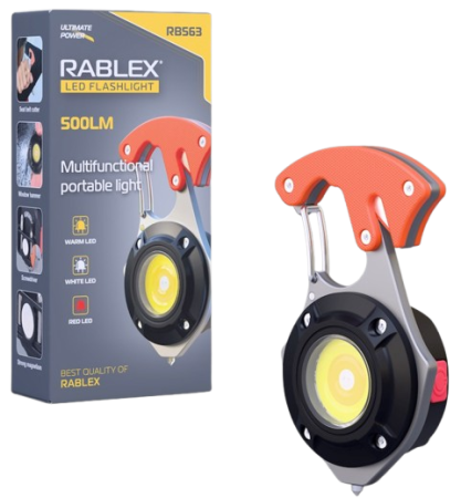 Фонарь для кемпинга Rablex RB563, Белый, Жёлтый, Красный, multitool, Li-Ion аккум., магнит, карабин