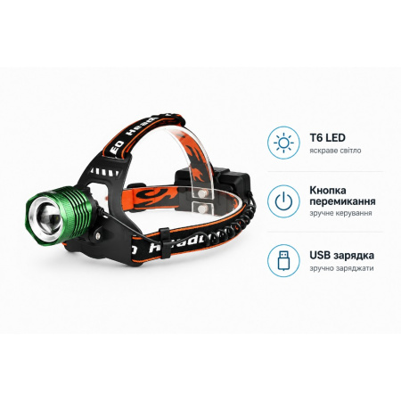Налобный фонарь Bailong BL-2189, PL-102, ЗУ micro usb, T6, Zoom