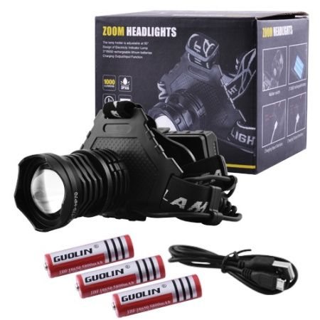 Налобный фонарь T70Pro, HP70, 3х18650, ЗУ MicroUSB, P50 LED, Zoom