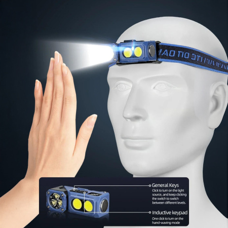 Налобный фонарь YEMAO YM-T615, 500LM, (White+Red), Сенсор, ЗУ Type-C