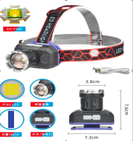 Налобный фонарь PL-200, аккум., ЗУ MicroUsb, zoom