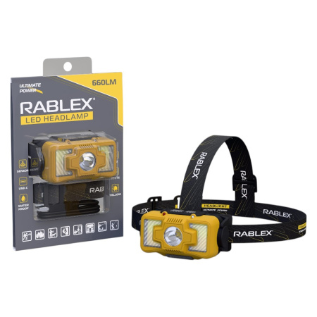 Налобный фонарь Rablex RB968, жёлтый+белый+красный, 3хT6+4хCOB, Sensor, аккум, Type-C