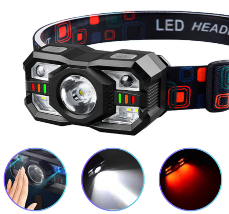 Налобный фонарь XS-09-LM+6SMD(WHITE+RED), Motion Sensor, Li-Ion аккум., ЗУ Type-C