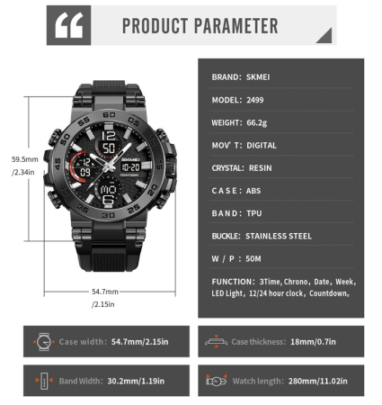 Часы наручные SKMEI 2499BK, BLACK, 11477