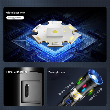 Ручной фонарь YEMAO YM-G560Y, 1200LM, TG LED, 1*26650 аккум, TYPE-C 