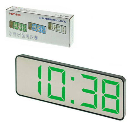 Часы электронные VST-898 зеленый, температура, USB