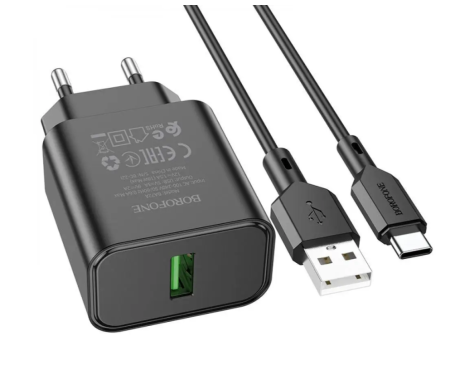 СЗУ Сетевое Зарядное Устройство BOROFONE BA72A Spring (QC3.0 18W) + Type-C 