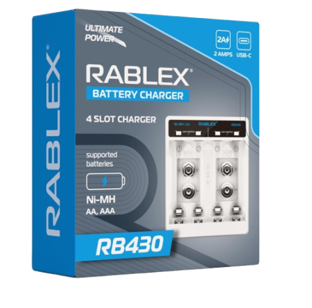 Зарядное устройство Rablex RB430, 4xАА,ААА,9V, 2A, Type-c