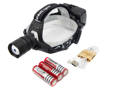 Налобный фонарь P54, 3х18650, ЗУ MicroUSB, P50 LED, Zoom