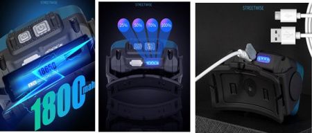 Налобный фонарь Rablex RB961, жёлтый+белый+красный, 4хCOB, Sensor, аккум, Type-C