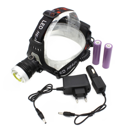Налобный фонарь WD112, 2х18650, ЗУ 22V-12V, T6+Cob, Zoom