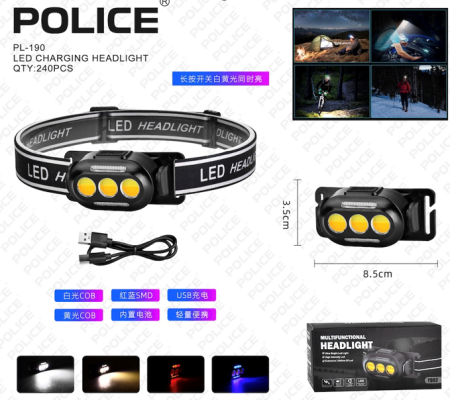 Налобный фонарь PL-190, холодный, теплый, красный, синий свет, ЗУ Type-C, сенсор