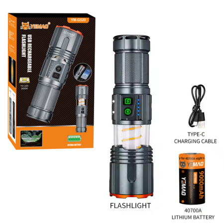 Ручной фонарь YEMAO YM-G520, 2500LM, TG LED, 1*40700 аккум, TYPE-C 