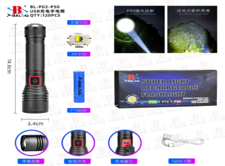 Ручной фонарь Police BL-P02-P50, 1х18650, USB, 2439