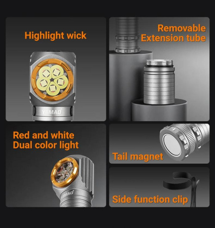 Налобный фонарь YEMAO YM-T355X, 2000LM, (White+Red), Сенсор, ЗУ Type-C