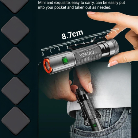 Ручной фонарь YEMAO YM-M52, XH P360 LED, 1500LM, 2x14500 аккум, Zoom, TYPE-C