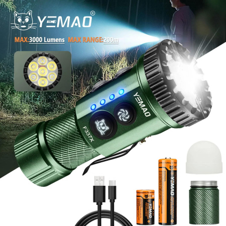 Ручной фонарь YEMAO YM-F337X, 3500LM, 8*XTE LED, красный, синий, зеленый и ультрафиолетовый,  TYPE-C