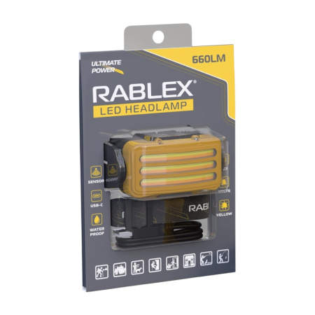 Налобный фонарь Rablex RB978, жёлтый+белый+красный, 3хT6+4хCOB, Sensor, аккум, Type-C