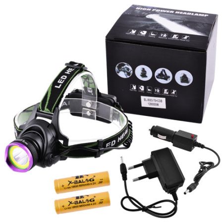 Налобный фонарь Police T6+COB, ЗУ 220V, 12V, 2х18650