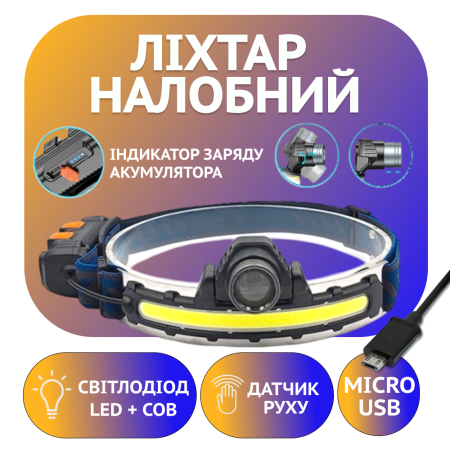 Налобный фонарь RB150, акк, micro usb, zoom, диодная лента