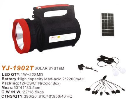 Ручной фонарь Yajia YJ-1902T, 5W+22SMD LED, Power Bank, Солнечная панель, Led лампочки
