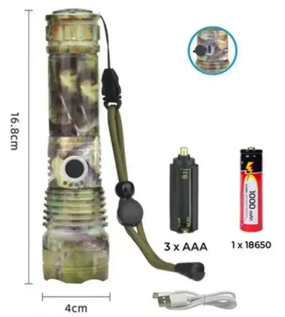 Ручной фонарь Police RB265, P90 LED, zoom, microusb, камуфляж