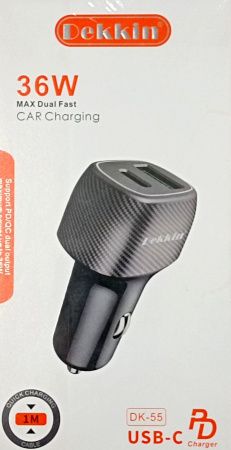 Автомобильное зарядное устройство USB+PD Dekkin DK-55 / +кабель Type-C