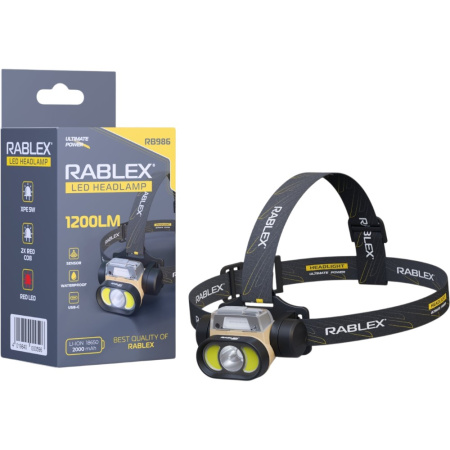 Налобный фонарь Rablex RB986, белый+красный свет, 1200 Lumen, Type-C, Сенсор, водонепроницаемый