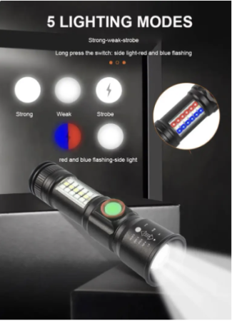 Ручной фонарь SY-1903C-P50+SMD+RGB, Li-Ion аккум. ЗУ USB, zoom