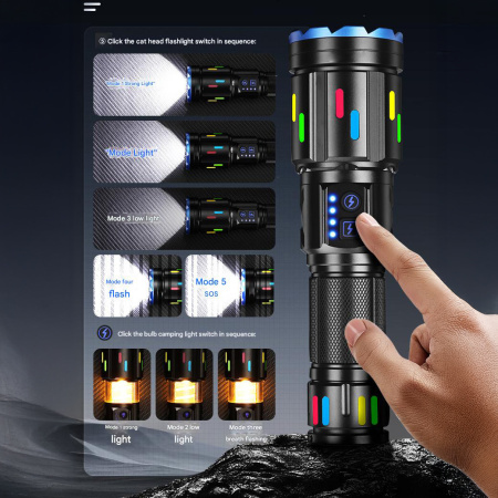 Ручной фонарь YEMAO YM-G560Y, 1200LM, TG LED, 1*26650 аккум, TYPE-C 