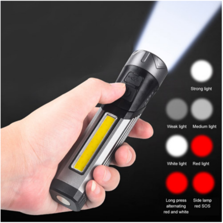 Ручной фонарь 508-OSL+COB, Белый, Красный, Li-Ion, поворот на 90º, магнит, ЗУ Type-C