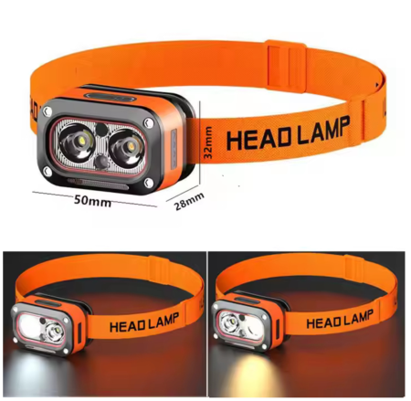 Налобный фонарь G08-2XPG, Белый; Жёлтый, LED Красный, Motion Sensor, Li-Ion аккумулятор, ЗУ Type-C