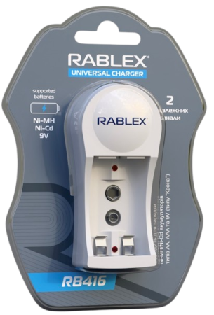 Зарядное устройство Rablex RB416 на 2 AA/AAA R3/R6 1.2V/ 1Крона 9V Зарядное устройство Rablex RB416 на 2 AA/AAA R3/R6 1.2V/ 1Крона 9V