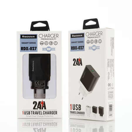 Сетевое зарядное устройство REDDAX RDX-027 (12W, 2.4A, USB), Black