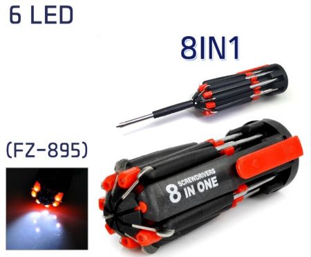 Набор отверток FZ-895 8 в 1 / с фонариком / 8 in 1 /3xAAA