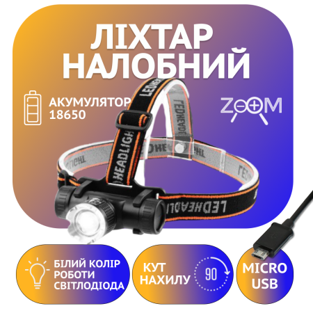Налобный фонарь Police SQ-807-XPE, ЗУ microUSB