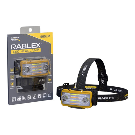 Налобный фонарь Rablex RB977, жёлтый+белый+красный, 3хT6+4хCOB, Sensor, аккум, Type-C