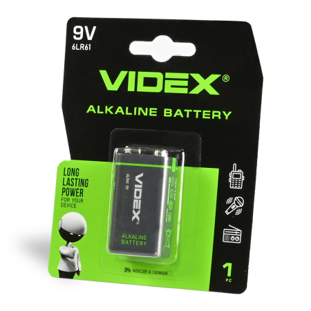 Батарейка Videx Крона 6F22 / 9V / Alkaline/ 6LR61/ БЛИСТЕР