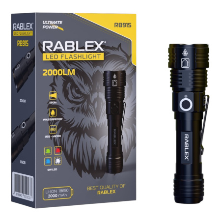 Ручной фонарь Rablex RB915, Синий+Красный+Зеленый+Белый, 4T6, 1х18650 аккум., zoom, Type-C, 2000LM