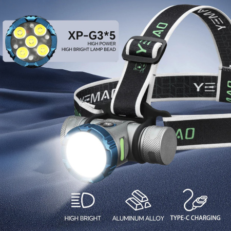 Налобный фонарь YEMAO YM-T755X, 3000LM, (White+Red), Сенсор, ЗУ Type-C