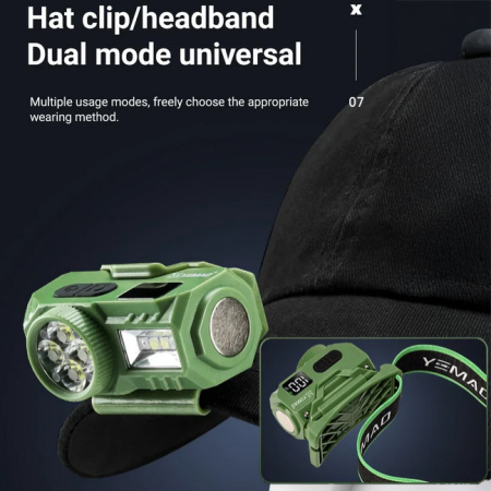 Налобный фонарь YEMAO YM-T614, 500LM, (White+Red), Сенсор, ЗУ Type-C