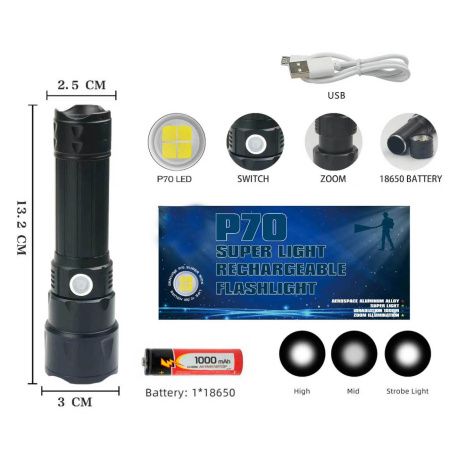 Ручной фонарь Police WD247, P50 LED, zoom, microusb