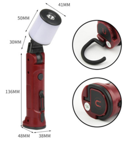 Фонарь для кемпинга WORKLIGHT-72-XPE, Белый, Красный, 10W, 350 Lumen, Li-Ion, поворот1 80º+180º